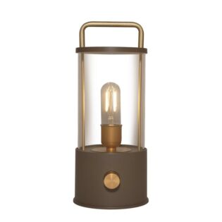 Windlicht warmwei&szlig; LED kabellos taupe L 11 cm