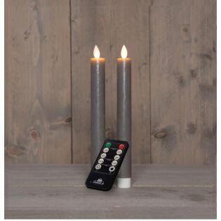 Tafelkerze rustikal Wachs LED wiederaufladbar taupe 23 cm 2er-Set &ndash; Anna's Collection