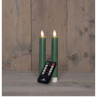 Tischkerze rustikal Wachs LED wiederaufladbar jadegr&uuml;n 18 cm 2er-Set &ndash; Anna's Collection