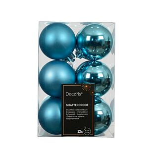 Weihnachtskugeln Folk Blue Kunststoff Ø 6 cm 12er-Set – Decoris
