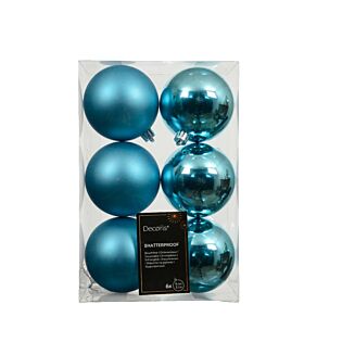 Weihnachtskugeln Folk Blue Kunststoff Ø 8 cm 6er-Set – Decoris