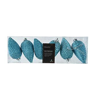 Tannenzapfen-Weihnachtsanhänger Folk Blue Kunststoff Ø 4,5 cm 6er-Set – Decoraits