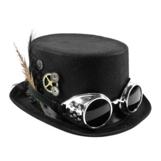 Hut Steampunk mit Brille schwarz 57 cm