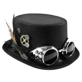 Hut Steampunk mit Brille schwarz 59 cm