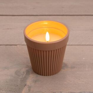 Au&szlig;enkerze im Topf 3D Flamme Kunststoff terra 11 cm