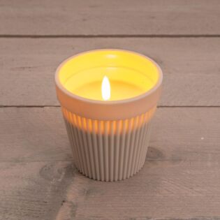 Au&szlig;enkerze im Topf 3D Flamme Kunststoff sand 11 cm