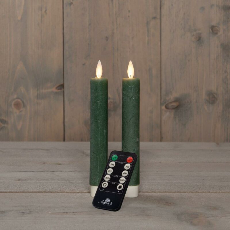 Teelichtwachs LED auf Batterie jadegrün 18 cm 2er Set