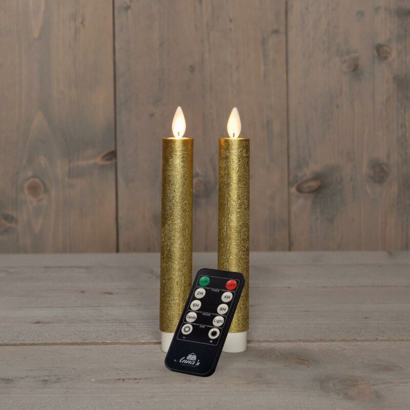 Kerzenwachs LED auf Batterie gold 18 cm 2er Set