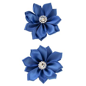 Blume Satin mit Stein 6 cm blau