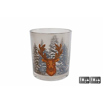 Teelichthalter Rentier Glas Ø 8 cm