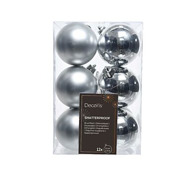 Weihnachtskugeln silber Kunststoff Ø 6 cm 12er-Set - Decoris