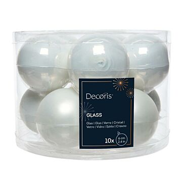 Weihnachtskugel aus emailliertem Glas Winterweiß Ø 6 cm 10er Set - Decoris