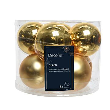 Weihnachtskugel aus Glas Emaille hellgold Ø 7 cm 8er Set - Decoris