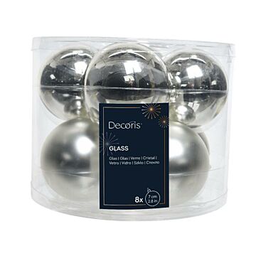 Weihnachtskugeln Glas mix Silber Ø 7 cm Satz von 8 - Decoris