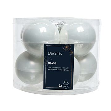 Weihnachtskugel Glas-Emaille Winterweiß Ø 7 cm 8er Set - Decoris