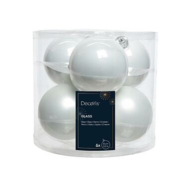 Weihnachtskugel aus Glas Emaille winterlich weiß Ø 8 cm 6er Set - Decoris