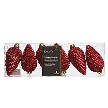 Tannenzapfen weihnachtsrot funkeln Kunststoff 4,5 cm Satz von 6 - Decoris