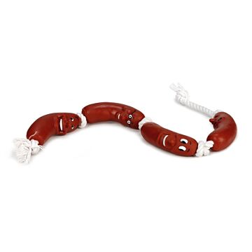 Hundespielzeug vinyl 4 Würstchen & Seil 65 cm