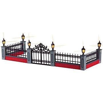 LEMAX LIGHTED WROUGHT IRON FENCE, SET/5, B/O (4.5V)