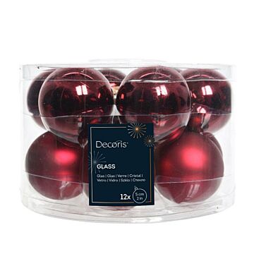 Weihnachtskugeln Glas mix Ochsenblutfarben rot Ø 5 cm Satz von 12 - Decoris