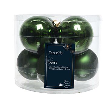 Weihnachtskugeln Glas mix dennengrün Ø 7 cm Satz von 8 - Decoris