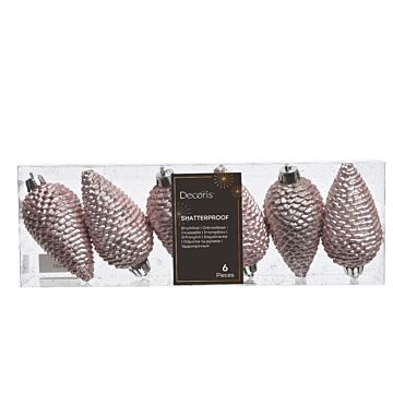 Tannenzapfen puderrosa funkeln Kunststoff 4,5 cm Satz von 6 - Decoris