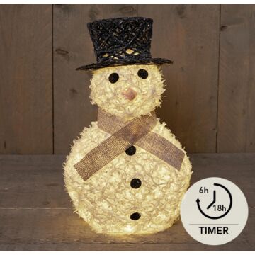 Schneemann aus Baumwolle mit Glitzer, 20 LEDs, 40 cm