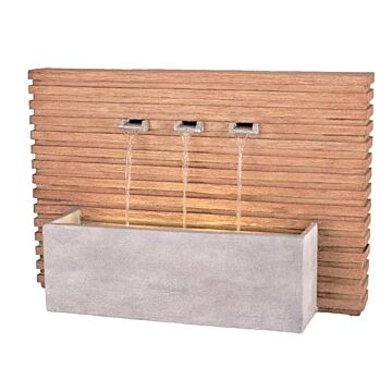 Springbrunnen rechteckig gerippt Polyresin Naturholz grau 90 cm - Lumineo