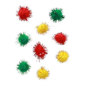 Pom Pom 2 cm Glitzernde Rot/Gelb/Grün per 24