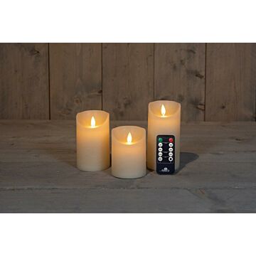 LED Kerze rustikale bewegliche Flamme Elfenbein Satz von 3 - Anna's Collection