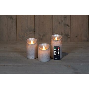 LED-Kerze rustikale bewegliche Flamme Silber 3er-Set - Anna's Collection