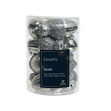 Anhänger Eichel Glas Silber 4 cm Satz von 12 - Decoris