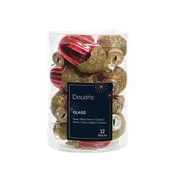 Anhänger Eichel Glas Weihnachtsrot 4 cm Satz von 12 - Decoris