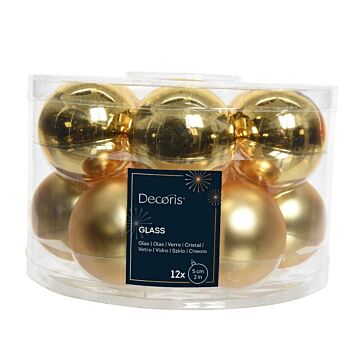 Weihnachtskugel aus Glas Emaille hellgold Ø 5 cm 12er Set - Decoris