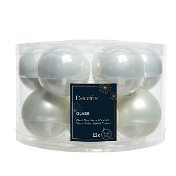 Weihnachtskugel aus emailliertem Glas Winterweiß Ø 5 cm 12er Set - Decoris