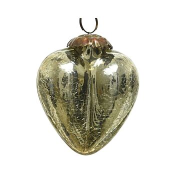 Weihnachtskugel Glas Crackle Herz Gold 7,5 cm - Decoris