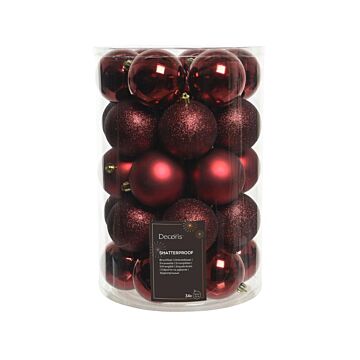 Weihnachtskugeln Shiny-Matt-Glitter Ø8 cm Oxblood, 34er-Set