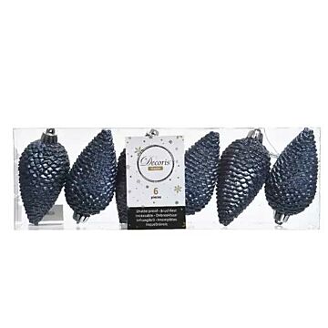 Tannenzapfenl blau Plastik Ø 8 cm Satz von 6