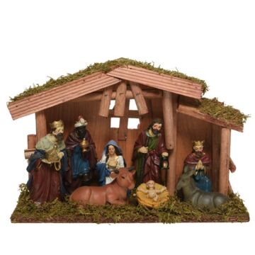 MDF kerststal met 8 figuren