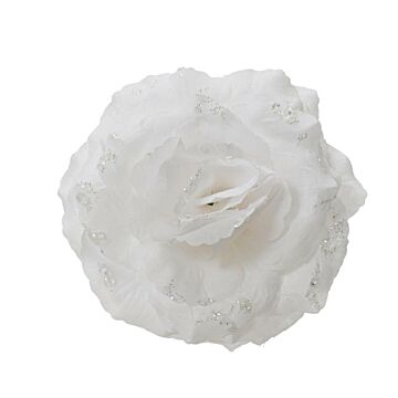 Rose auf Clip PolyeStern Glitter weiß 8,5 cm