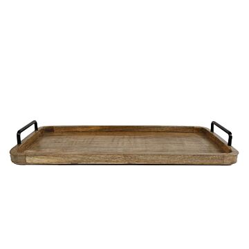 Tablettgriff aus schwarzem Metall L Naturholz 60x33x2,5cm