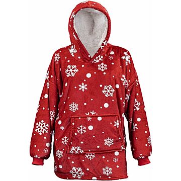 Oversized Hoodie Pullover mit Kapuze rot schneeflocken onesize