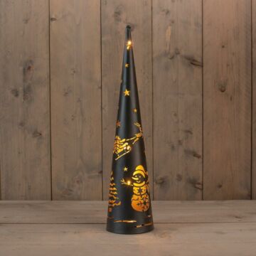 Zapfen mit Hirsch und Schneemann 30LED schwarz 50,5 cm - Anna's Collection