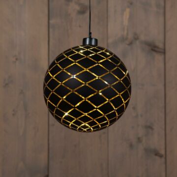 Weihnachtsanhänger Kugel Glas Rautenmuster 10LED schwarz Ø 15 cm - Anna's Collection