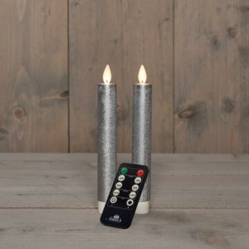 Abendessen Kerze Wachs LED auf Batterie Silber 18 cm Satz von 2 - Anna's Collection