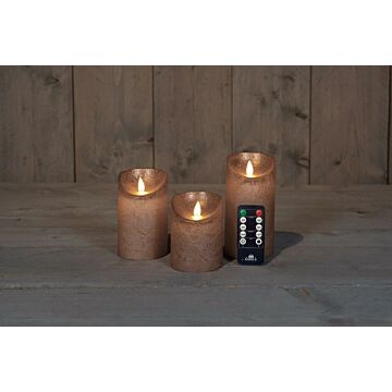 LED Kerze rustikal bewegliche Flamme Bronze 3er Set - Anna's Collection
