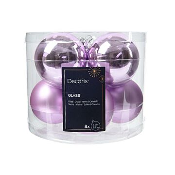 Weihnachtskugel aus Glas Emaille frisches Flieder Ø 7 cm 8er Set - Decoris