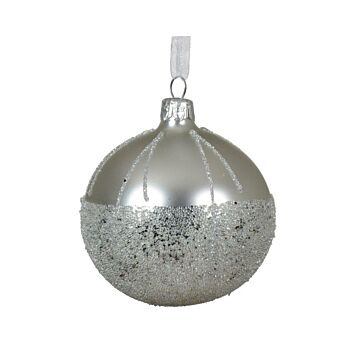 Weihnachtskugel aus Glas glitter silber Ø 8 cm - Decoris