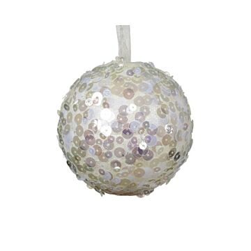 Weihnachtskugel aus Schaumstoff Pailletten wollweiß Ø 8 cm - Decoris