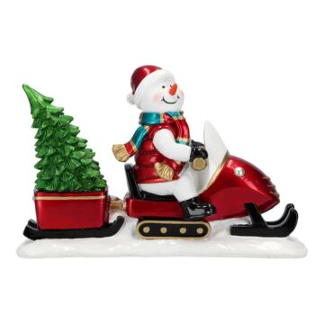 Schneemann auf Schneemobil poly 40,5 cm